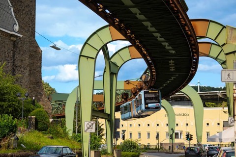 The Wuppertal suspension railway near the Zoo Stadion stop, Wuppertal, Germany, digitally reworked
