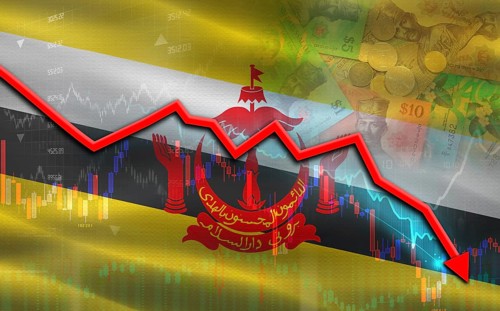 Brunei financial fall on economy market. Brunei financial crisis on economic graph