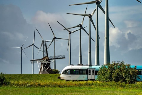 Westereems and Growind wind farms, over 80 wind turbines in total, at Eemshaven seaport, province