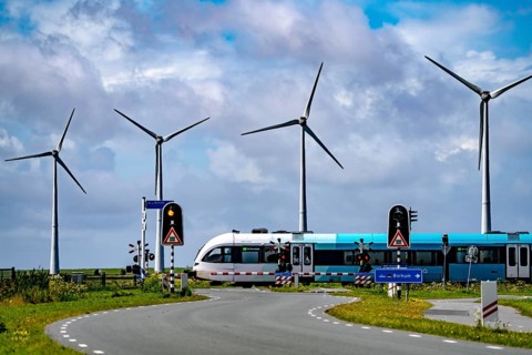 Westereems and Growind wind farms, over 80 wind turbines in total, at Eemshaven seaport, province
