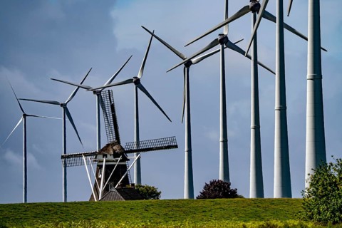 Westereems and Growind wind farms, over 80 wind turbines in total, at the Eemshaven seaport,