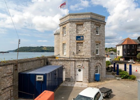 Historic RNLI lifeboat station building, Old Custom House, Millbank marina village, Plymouth,