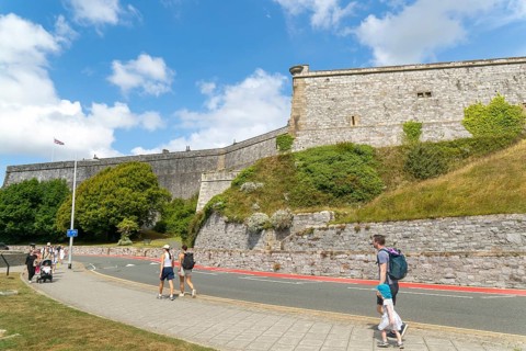 Walls of historic military fortress, The Royal Citadel, city of Plymouth, Devon, England, UK