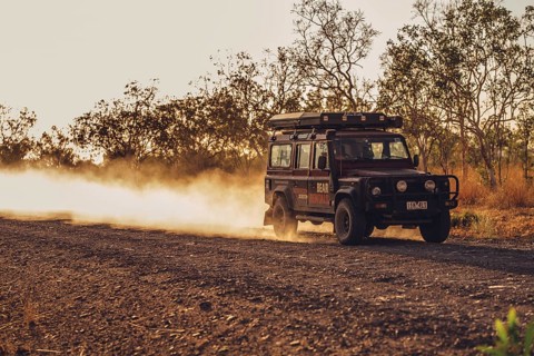 Landrover Defender four-wheel drive vehicle in the Australian outback