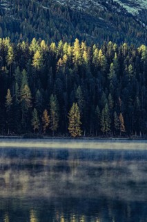 Autumn atmosphere on a cold morning in the Engadin in the Swiss Alps