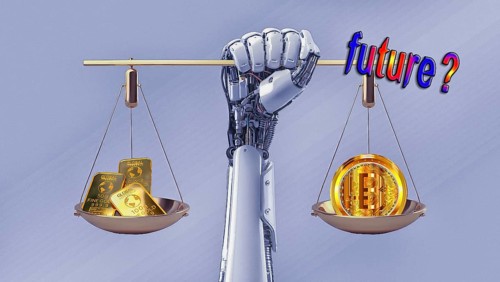 Symbolic image, gold or bitcoin, insecure digital currency, bitcoin, gold as a reserve currency,
