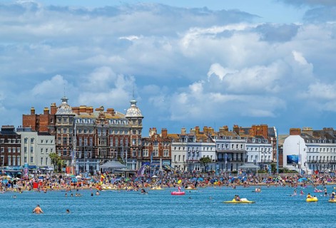 Beach and seaside in Weymouth, Esplanade, Weymouth, Dorset, England, United Kingdom