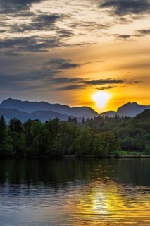 Sunset over Windermere Lake, Ambleside, Lake District, Cumbria, England, United Kingdom
