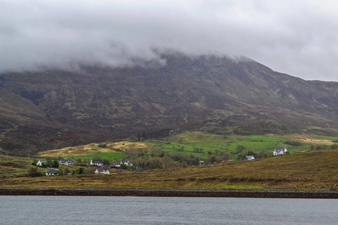 Farms over Loch Slapin, Isle of Skye, Scotland, UK