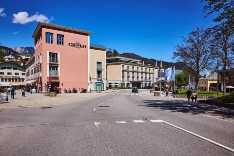 Hotel Edelweiss, buildings, general architecture, trees, road markings lanes, pedestrians as