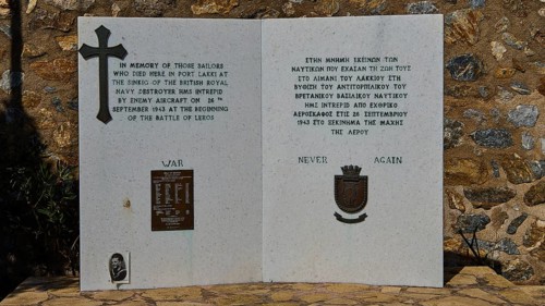 HMS Intrepid, British warship, Greek warship AT Olga, memorial plaque with inscription and cross in