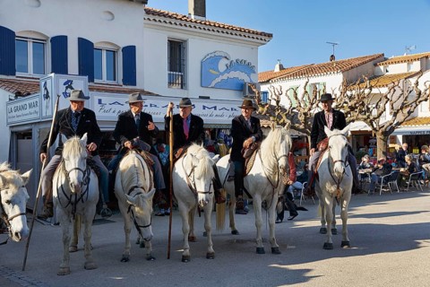 Guardians of the Camargue, traditional shepherds, riders on Camargue horses, pilgrimage, procession
