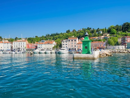 Piran harbour, Piran, sea, blue sky, harbour, lighthouse, Slovenia