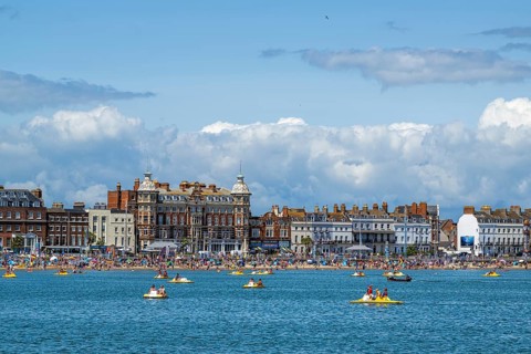 Beach and seaside in Weymouth, Esplanade, Weymouth, Dorset, England, United Kingdom