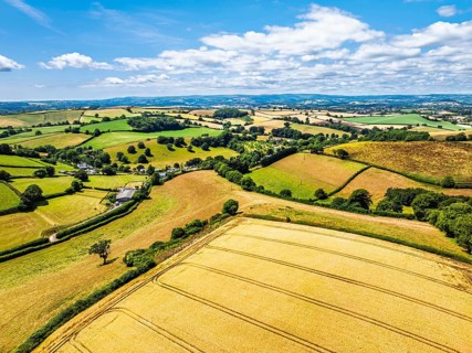 DefaultFarms and Fields over Torquay from a drone, Devon, England, United Kingdom