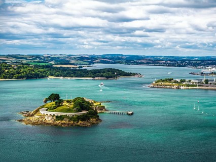 DefaultDrake's Island in Plymouth from drone, Mount Batten Tower, Devon, England, United Kingdom