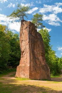 Free-standing rock made of porphyry for climbers in the former Seidel quarry on Rochlitzer Berg,