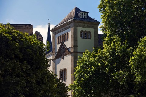 Max Planck Institute for Mathematics, church tower of Bonn Minster and Sterntor on Bottlerplatz