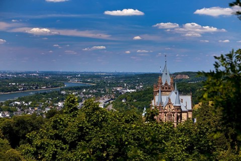 Drachenburg Castle overlooking the Rhine Valley, Siebengebirge, Königswinter, North
