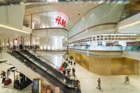 Floors with luxury shops, IconSiam shopping centre, Khlong San district, Thonburi, Bangkok,