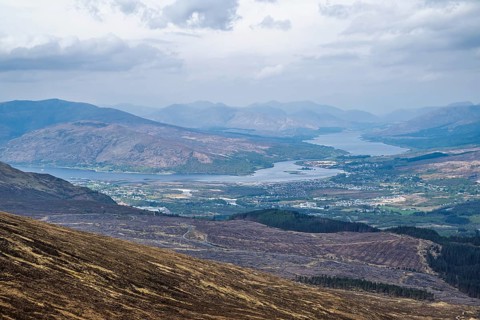 View from Nevis Range Mountains, Grampian Mountains, Fort William, Highland, Lochaber, Scotland, UK