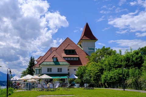 Kelag show power station Forstsee, on Lake Lake Wörth, Carinthia, Austria