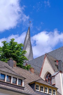 Twisted tower, parish church of St Clemens, Mayen, Vulkaneifel, Eifel, Rhineland-Palatinate,