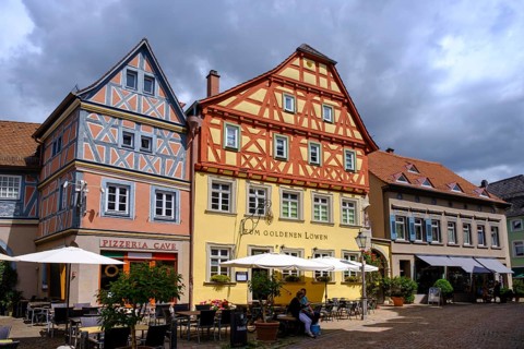Half-timbered houses in the old town centre, Ladenburg, Rhine-Neckar district, Baden-Württemberg,
