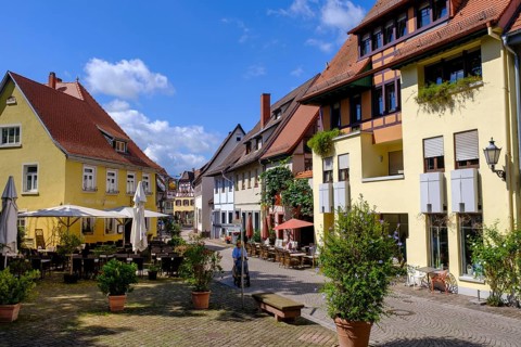 Kirchenstraße, half-timbered houses in the old town centre, Ladenburg, Rhine-Neckar district,