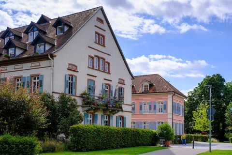 Lobdengau Museum, with sculpture La Protection, on the banks of the Neckar, Ladenburg, Rhine-Neckar