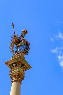 Figure of the Virgin Mary on the fountain, market square, Ladenburg, Rhine-Neckar district,