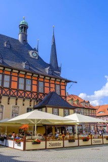 Half-timbered houses on the market square, Wernigerode, Harz, Saxony-Anhalt, Germany