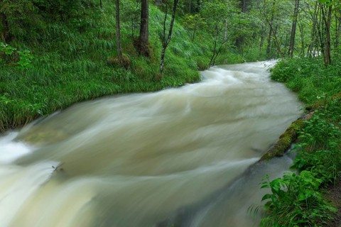 Magical waterfalls in the Weißbachtal valley near Inzell after heavy rain