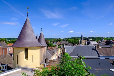 From the ruins of Valkenburg Castle to the town, Valkenburg aan de Geul, Limburg, Netherlands
