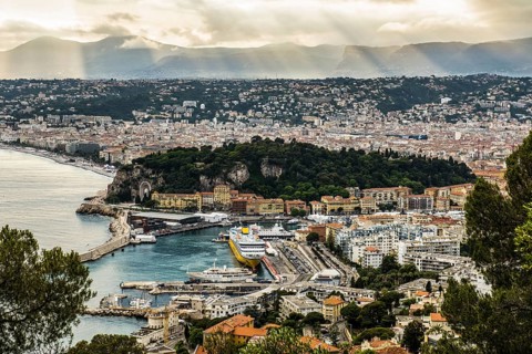 Panorama, Sunset, View from Mont Boron, Nice, Alpes Maritimes, Provence Alpes Cote d'Azur, French