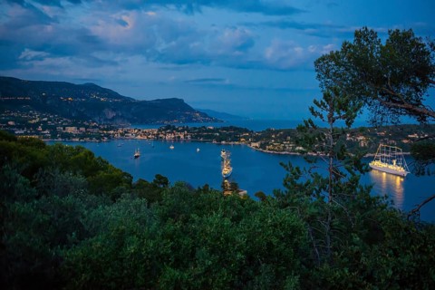 Panorama, blue hour, sunset, view from Mont Boron, Saint-Jean-Cap-Ferrat, Cap Ferrat, Alpes