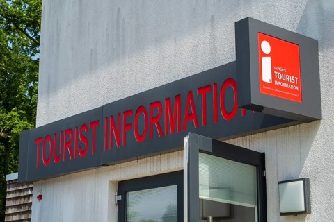Tourist information sign, entrance to the garden show, Bad Lippspringe, climatic health resort,