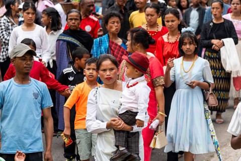 JOWAI, INDIA - JULY 14: People from the Pnar community attend the Behdienkhlam festival in Jowai,