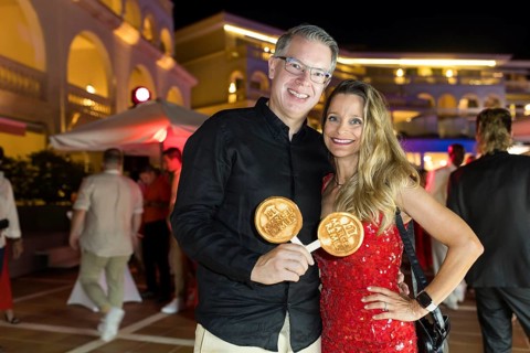 Frank Thelen with his woman Nathalie Thelen-Sattler at the Remus Lifestyle Night on the roof