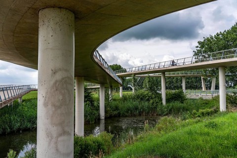 Ramp on the Liniebrug, bicycle and pedestrian bridge over the Amsterdam-Rhine Canal near the