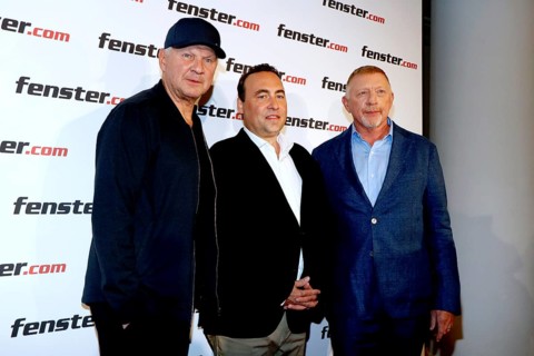 Stefan Effenberg, Philipp Neuffer (CEO Fenster.com) and Boris Becker at the press conference to