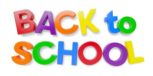 Plastic magnetic letters spelling the phrase back to school with drop shadow isolated on a white