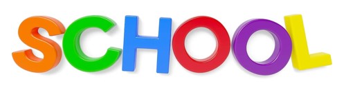 Plastic magnetic letters spelling the word school with drop shadow isolated on a white background
