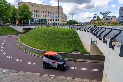 Roundabout in the Dutch city of Houten, the lanes for cars and bicycles are separated, the cycle