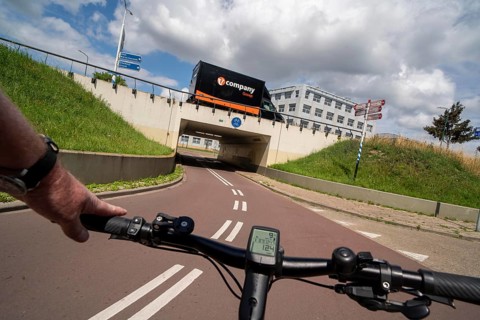 Roundabout in the Dutch city of Houten, the lanes for cars and bicycles are separated, the cycle