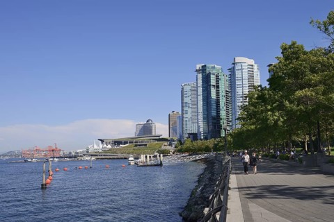 High-rise buildings, Harbour Green Park, Coal Harbour, Burrard Inlet, Vancouver, British Columbia,