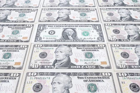 US dollar notes, 10 dollars, 1 dollar, banknotes