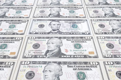 US dollar notes, 10 dollars, 5 dollars, banknotes