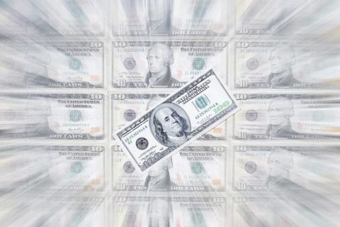 US dollar notes, 10 dollars, 100 dollars, banknotes, zoom effect