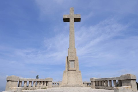 Stone cross at the Santuari de Sant Salvador monastery, Puig de Sant Salvador near Felanitx,